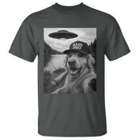 Dog Selfie With Alien UFO T Shirt Funny Fishing Golden Retriever Smoking Dog Lover - Wonder Print Shop