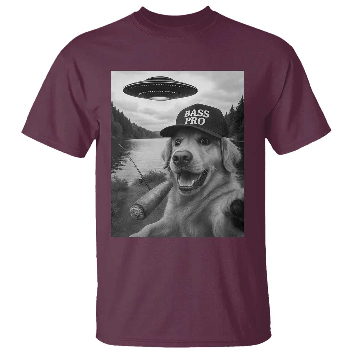 Dog Selfie With Alien UFO T Shirt Funny Fishing Golden Retriever Smoking Dog Lover - Wonder Print Shop