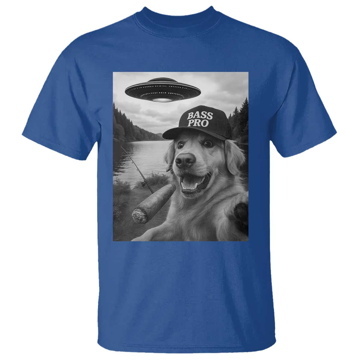 Dog Selfie With Alien UFO T Shirt Funny Fishing Golden Retriever Smoking Dog Lover - Wonder Print Shop