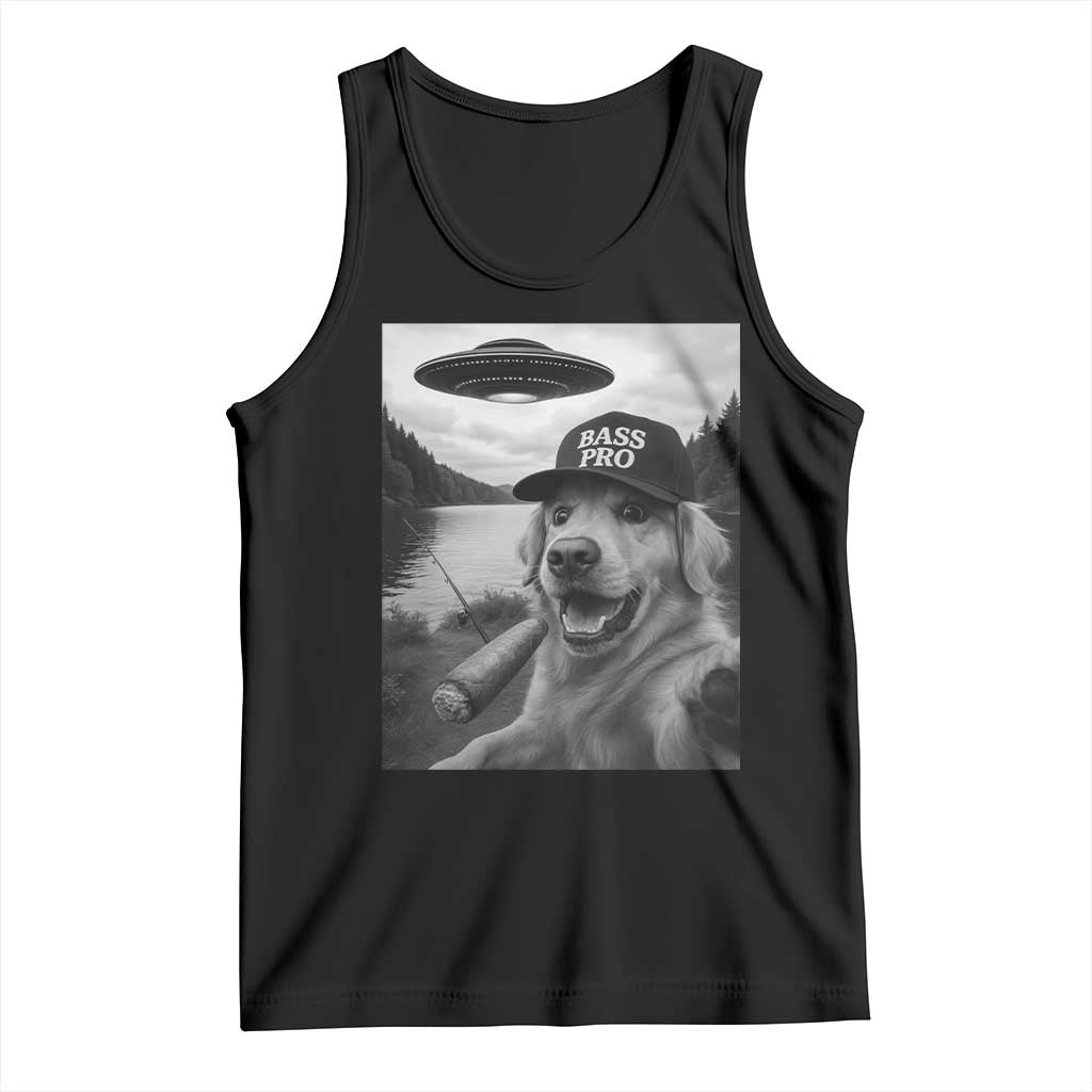 Dog Selfie With Alien UFO Tank Top Funny Fishing Golden Retriever Smoking Dog Lover - Wonder Print Shop