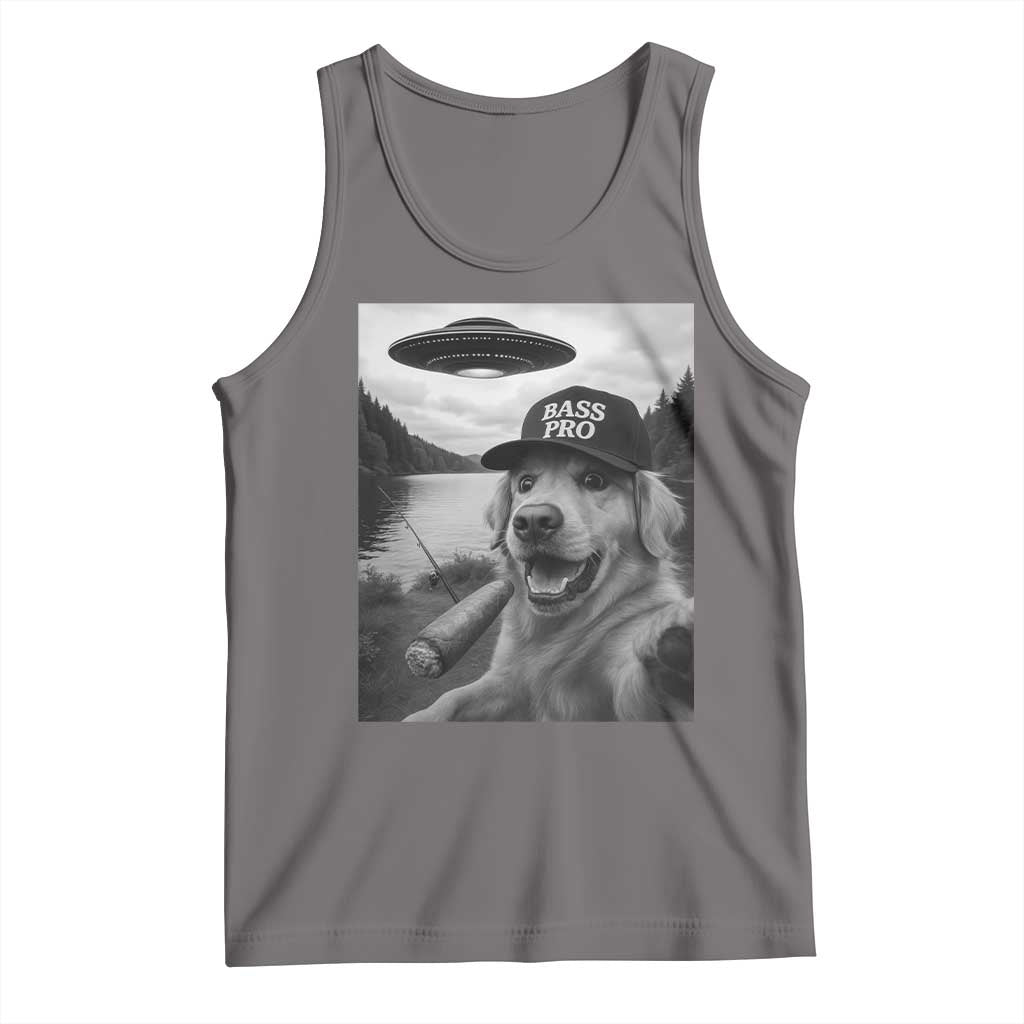 Dog Selfie With Alien UFO Tank Top Funny Fishing Golden Retriever Smoking Dog Lover - Wonder Print Shop