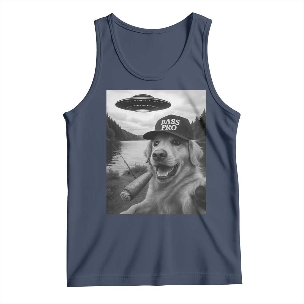 Dog Selfie With Alien UFO Tank Top Funny Fishing Golden Retriever Smoking Dog Lover - Wonder Print Shop