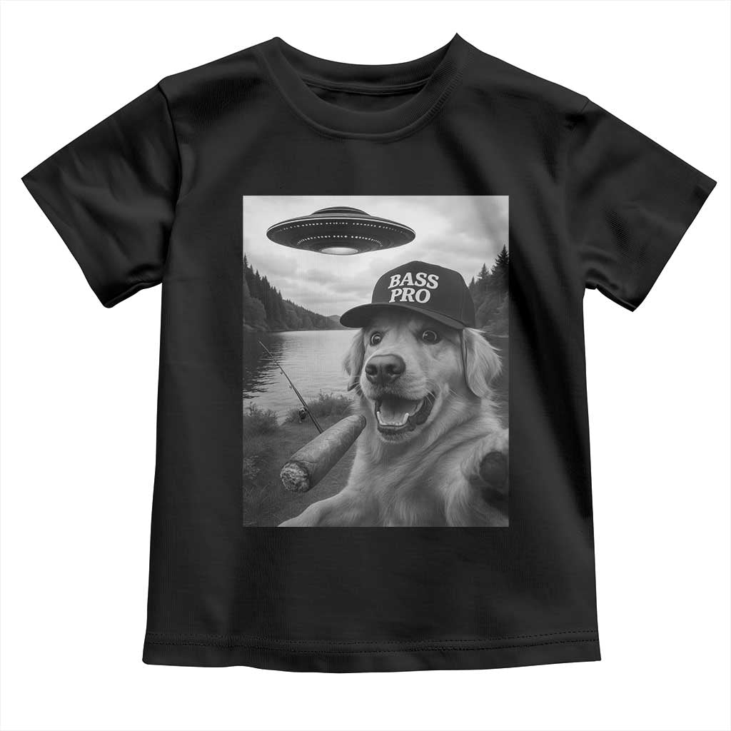 Dog Selfie With Alien UFO Toddler T Shirt Funny Fishing Golden Retriever Smoking Dog Lover - Wonder Print Shop