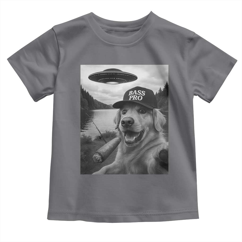 Dog Selfie With Alien UFO Toddler T Shirt Funny Fishing Golden Retriever Smoking Dog Lover - Wonder Print Shop