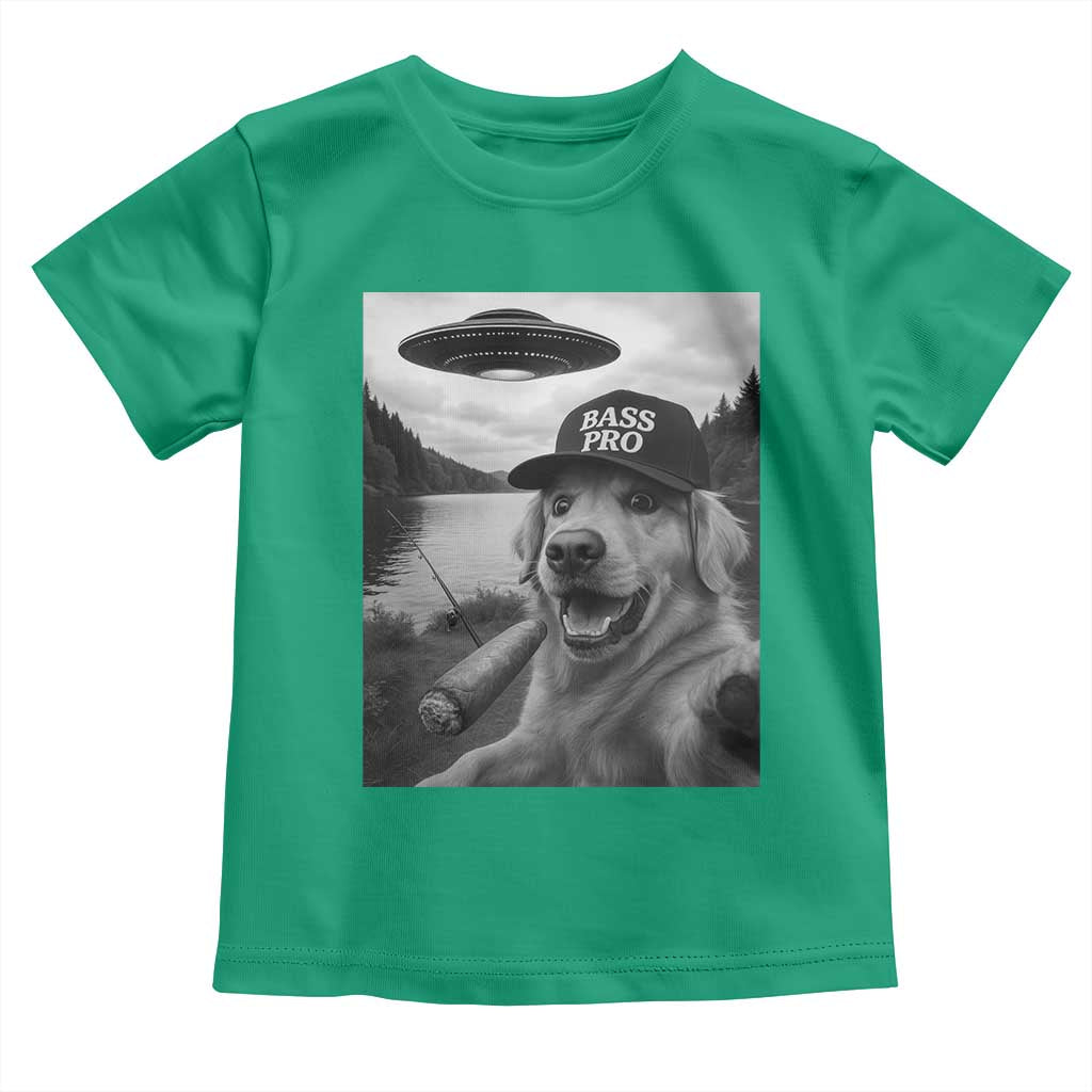 Dog Selfie With Alien UFO Toddler T Shirt Funny Fishing Golden Retriever Smoking Dog Lover - Wonder Print Shop