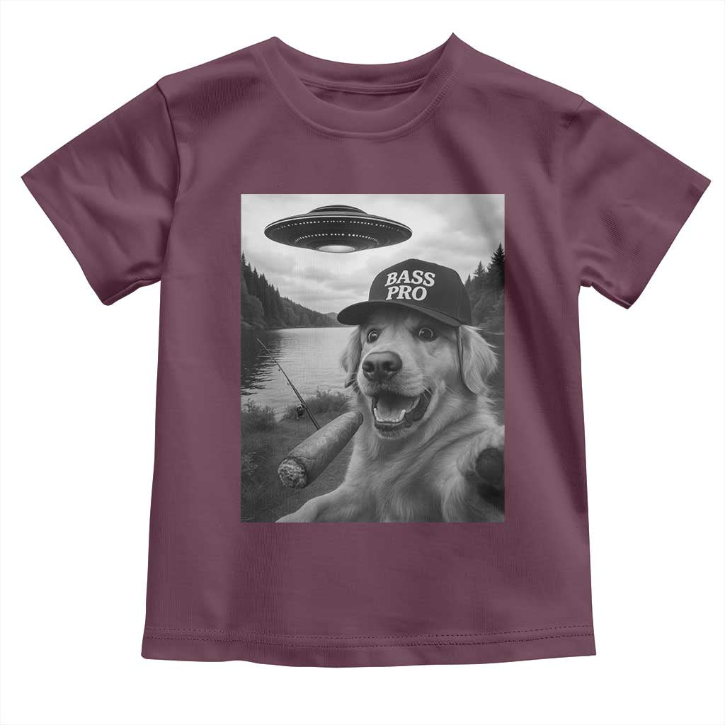 Dog Selfie With Alien UFO Toddler T Shirt Funny Fishing Golden Retriever Smoking Dog Lover - Wonder Print Shop