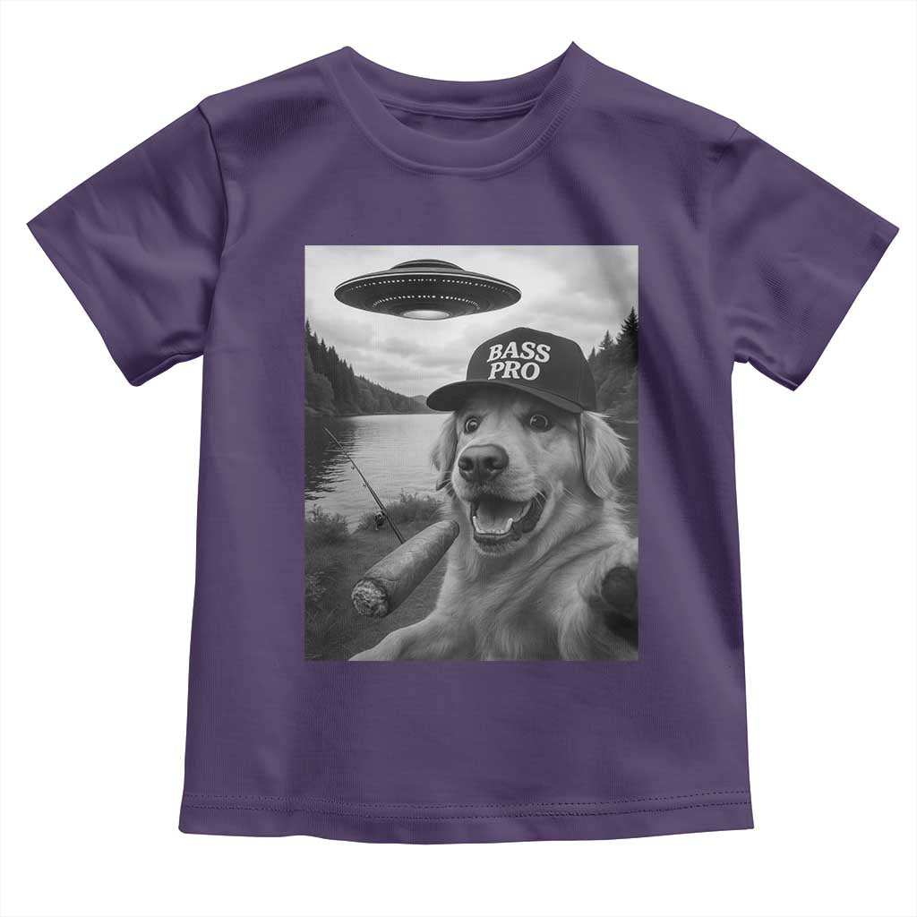 Dog Selfie With Alien UFO Toddler T Shirt Funny Fishing Golden Retriever Smoking Dog Lover - Wonder Print Shop