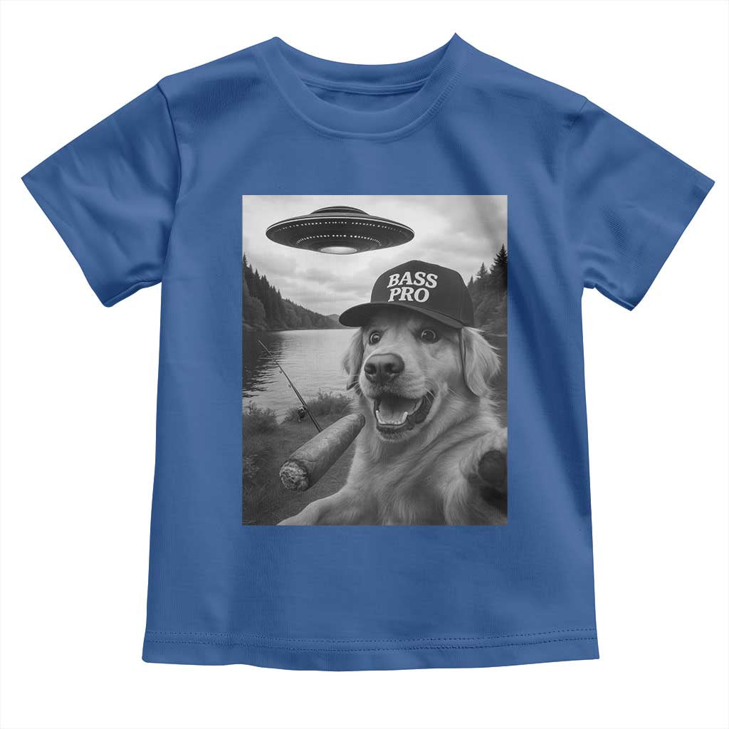 Dog Selfie With Alien UFO Toddler T Shirt Funny Fishing Golden Retriever Smoking Dog Lover - Wonder Print Shop
