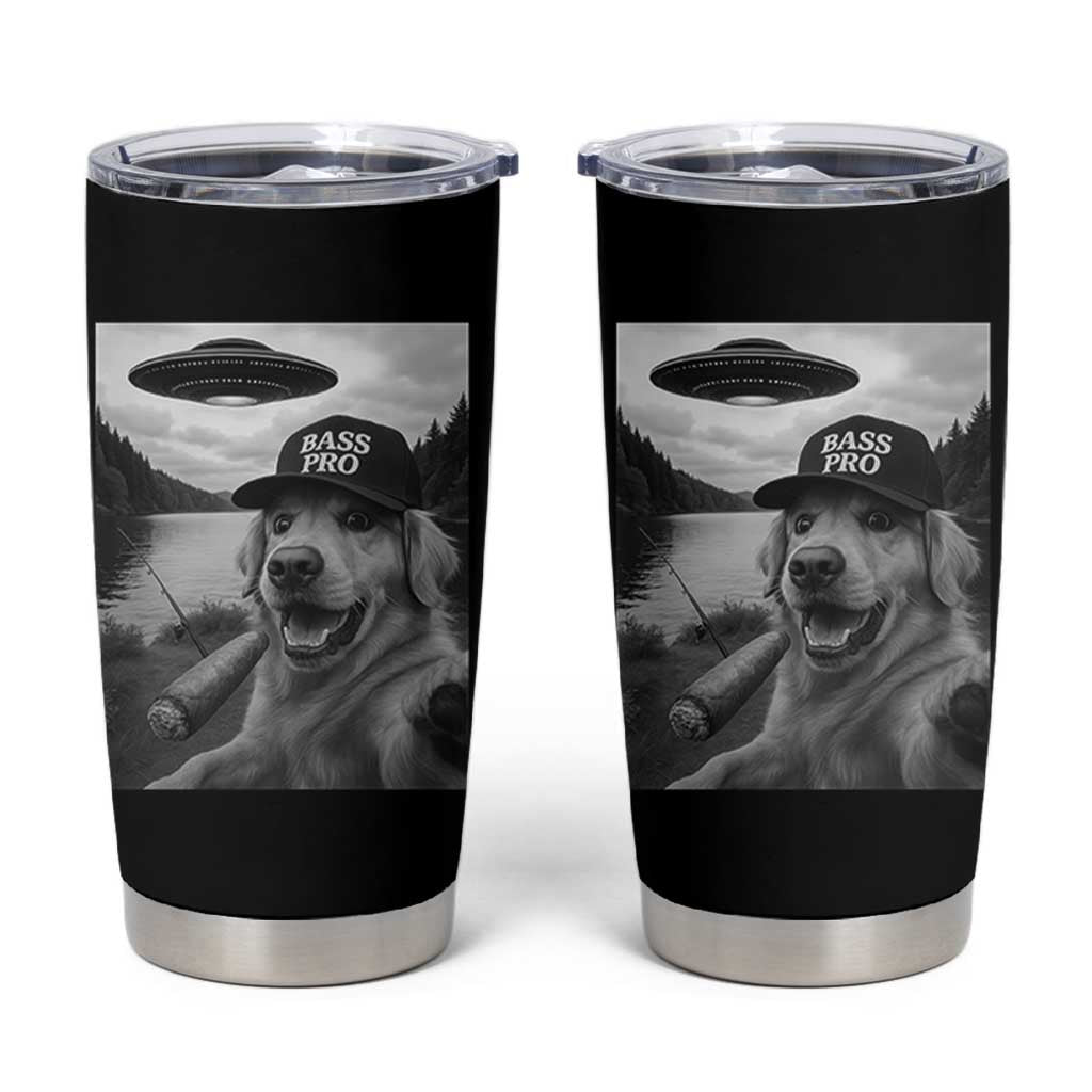 Dog Selfie With Alien UFO Tumbler Cup Funny Fishing Golden Retriever Smoking Dog Lover - Wonder Print Shop