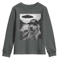 Dog Selfie With Alien UFO Youth Sweatshirt Funny Fishing Golden Retriever Smoking Dog Lover - Wonder Print Shop