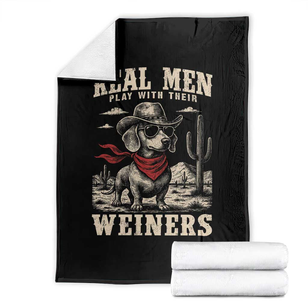 Funny Dachshund Cowboy Throw Blanket Real Men Play With Their Weiners - Wonder Print Shop
