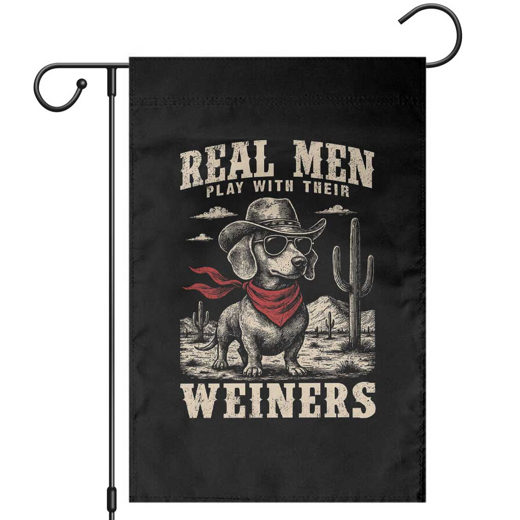 Funny Dachshund Cowboy Garden Flag Real Men Play With Their Weiners - Wonder Print Shop