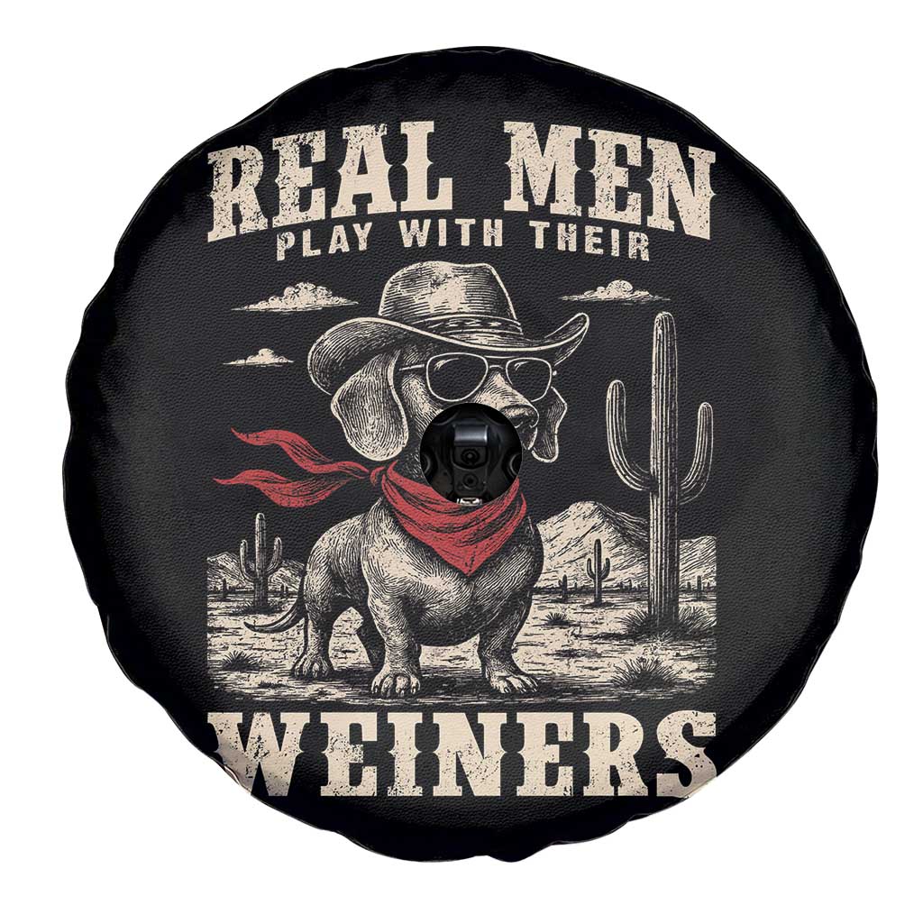 Funny Dachshund Cowboy Spare Tire Cover Real Men Play With Their Weiners - Wonder Print Shop