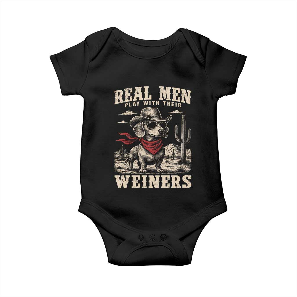 Funny Dachshund Cowboy Baby Onesie Real Men Play With Their Weiners - Wonder Print Shop