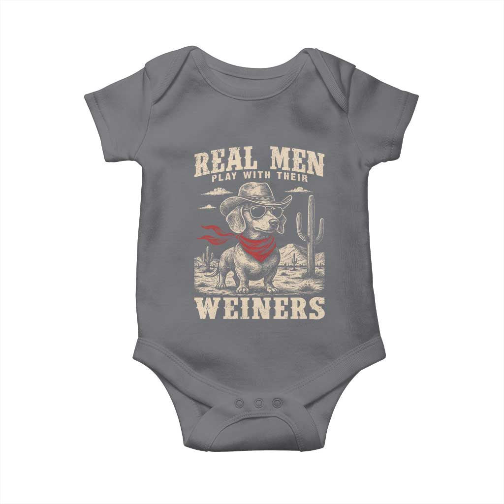 Funny Dachshund Cowboy Baby Onesie Real Men Play With Their Weiners - Wonder Print Shop