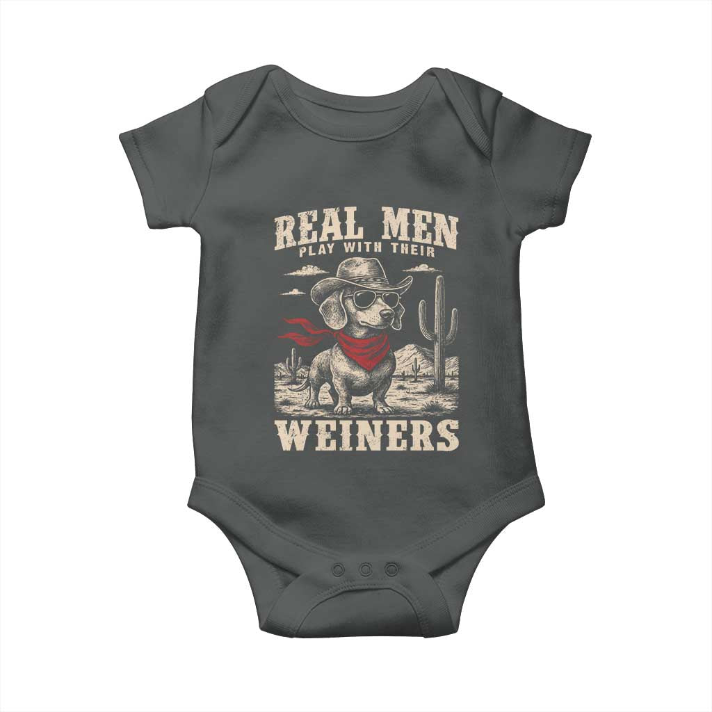 Funny Dachshund Cowboy Baby Onesie Real Men Play With Their Weiners - Wonder Print Shop