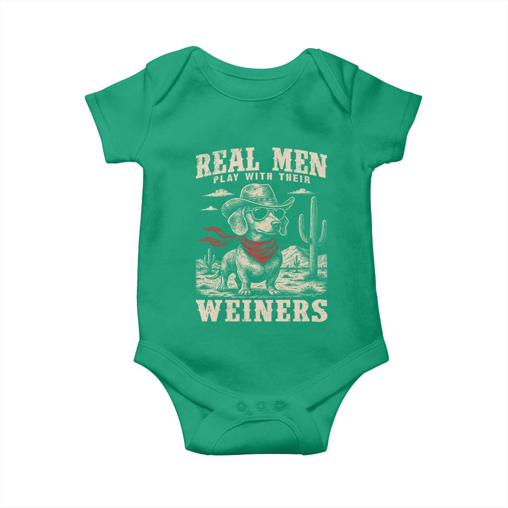 Funny Dachshund Cowboy Baby Onesie Real Men Play With Their Weiners - Wonder Print Shop