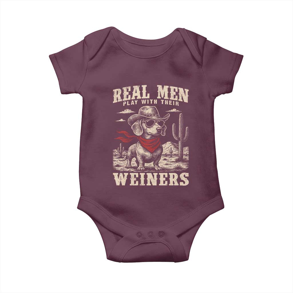 Funny Dachshund Cowboy Baby Onesie Real Men Play With Their Weiners - Wonder Print Shop