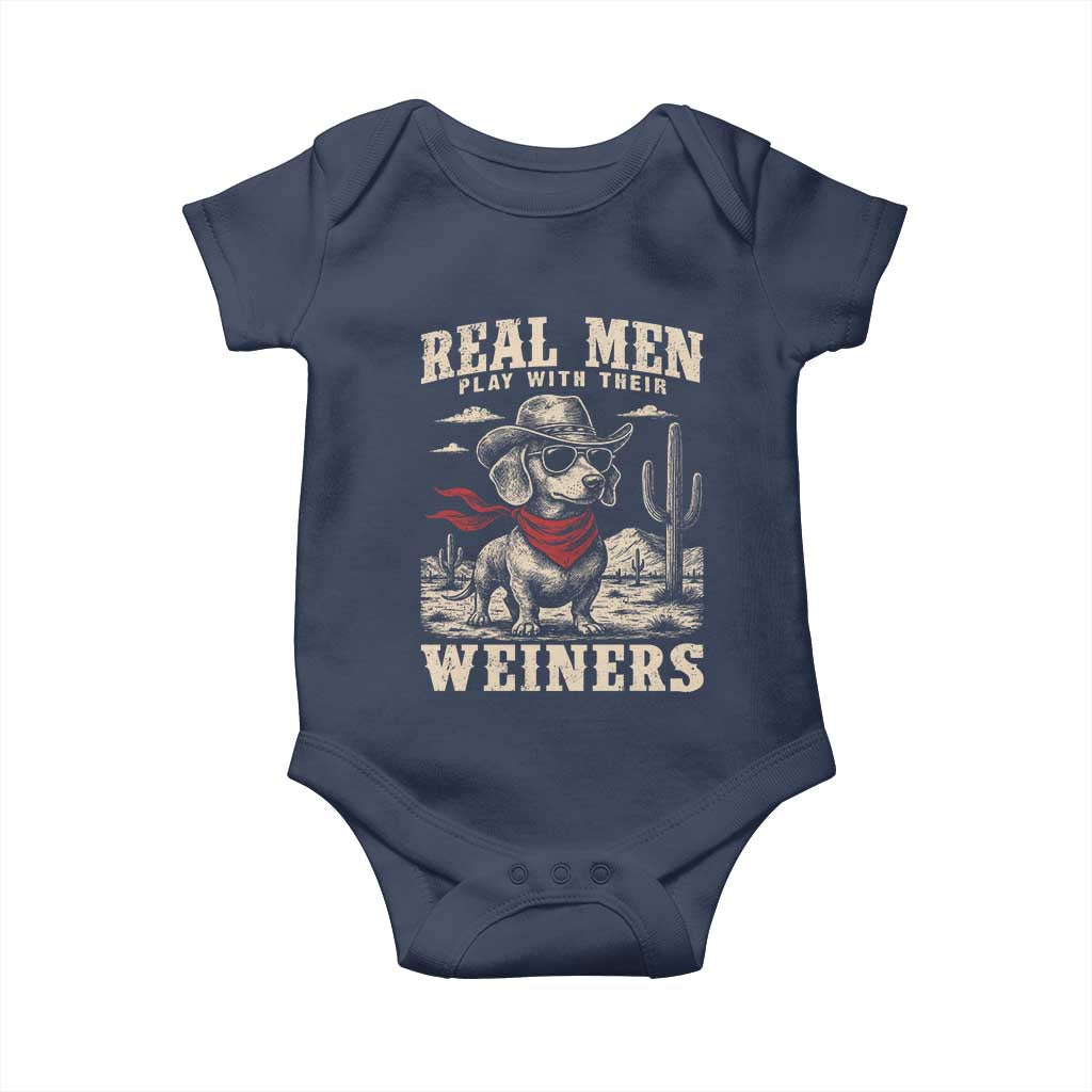 Funny Dachshund Cowboy Baby Onesie Real Men Play With Their Weiners - Wonder Print Shop