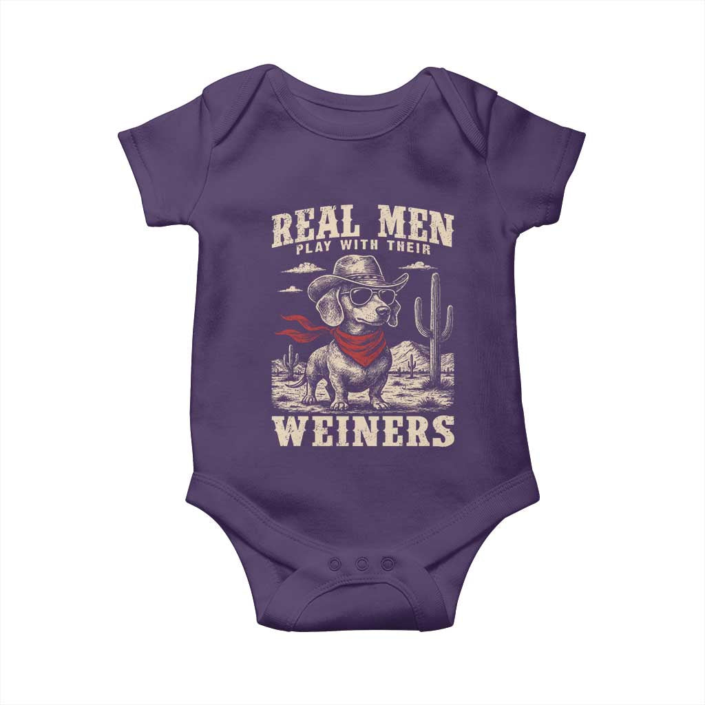 Funny Dachshund Cowboy Baby Onesie Real Men Play With Their Weiners - Wonder Print Shop