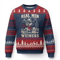 Funny Dachshund Cowboy Ugly Christmas Sweater Real Men Play With Their Weiners - Wonder Print Shop