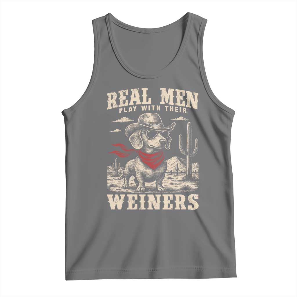 Funny Dachshund Cowboy Tank Top Real Men Play With Their Weiners - Wonder Print Shop