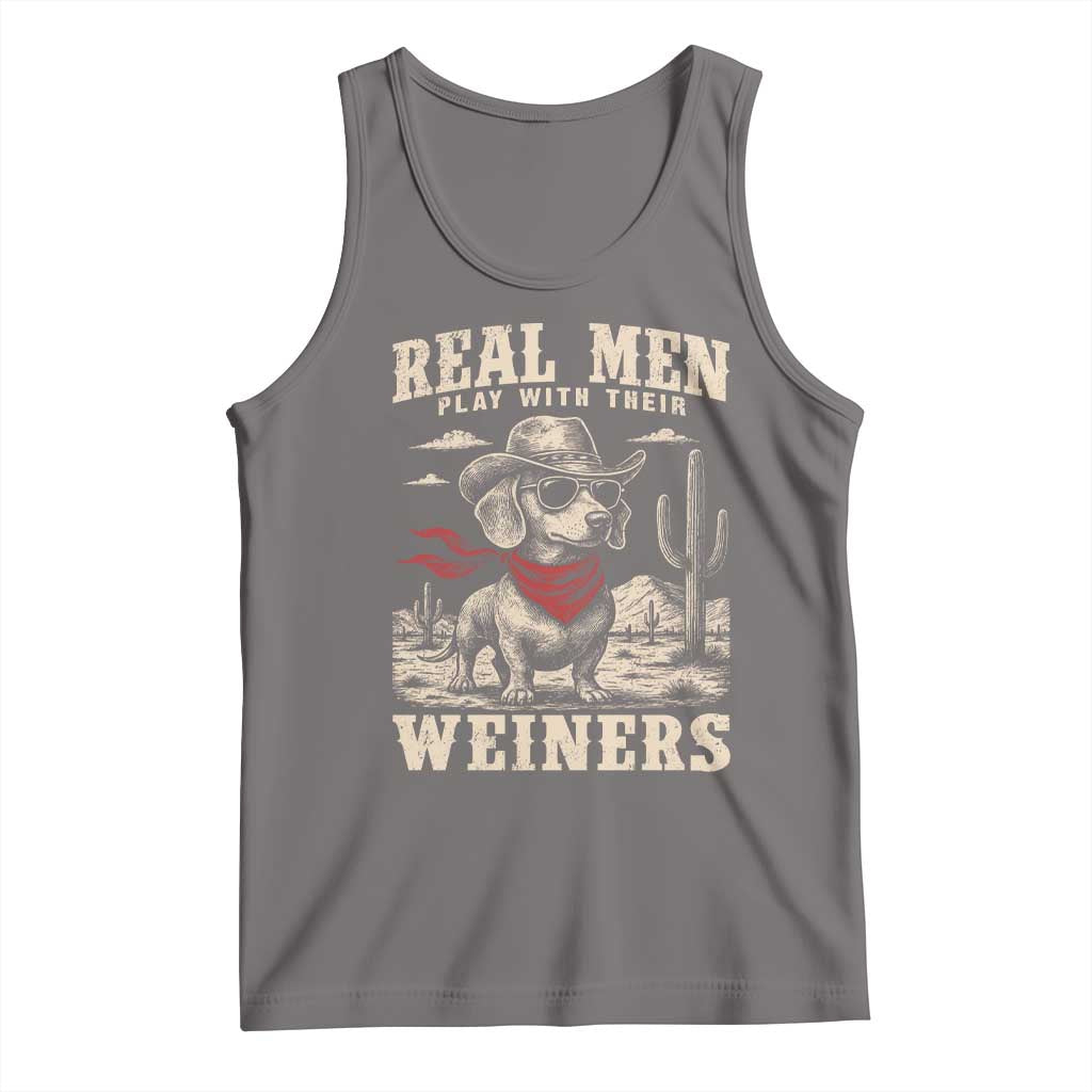 Funny Dachshund Cowboy Tank Top Real Men Play With Their Weiners - Wonder Print Shop