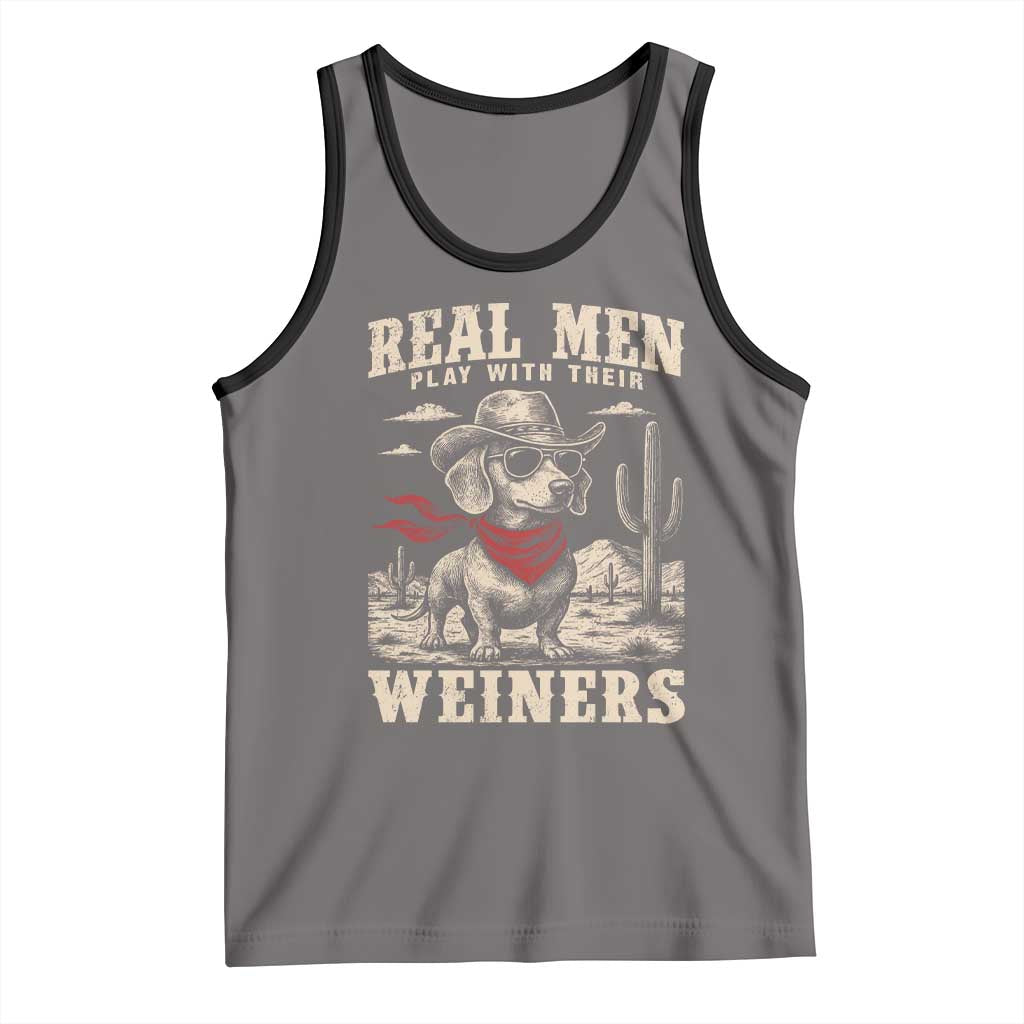 Funny Dachshund Cowboy Tank Top Real Men Play With Their Weiners - Wonder Print Shop