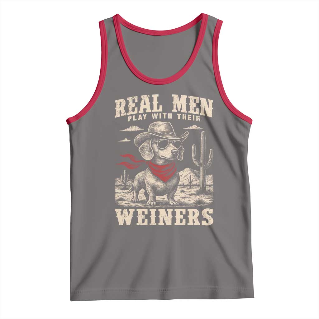 Funny Dachshund Cowboy Tank Top Real Men Play With Their Weiners - Wonder Print Shop