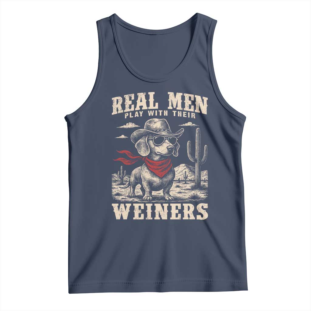 Funny Dachshund Cowboy Tank Top Real Men Play With Their Weiners - Wonder Print Shop