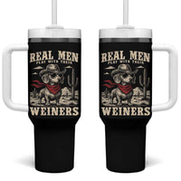 Funny Dachshund Cowboy Tumbler With Handle Real Men Play With Their Weiners - Wonder Print Shop