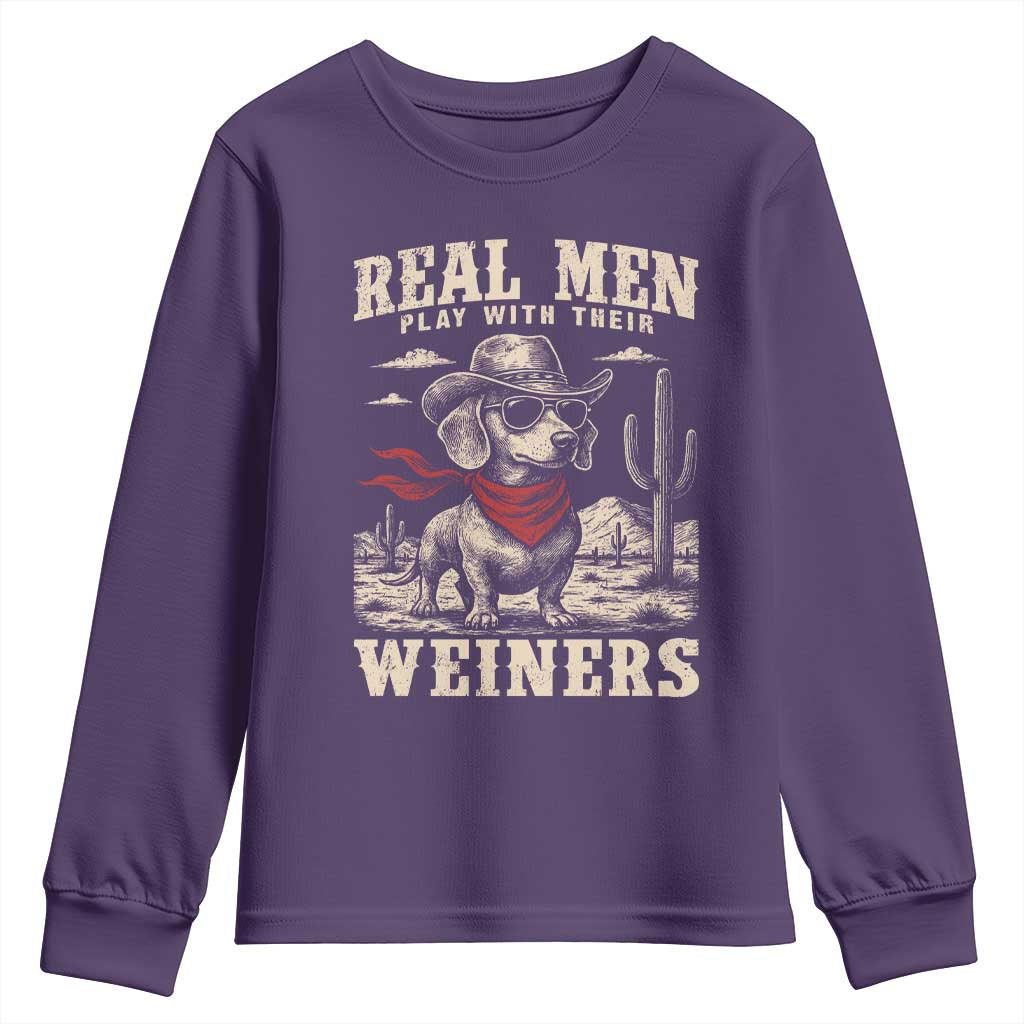 Funny Dachshund Cowboy Youth Sweatshirt Real Men Play With Their Weiners - Wonder Print Shop