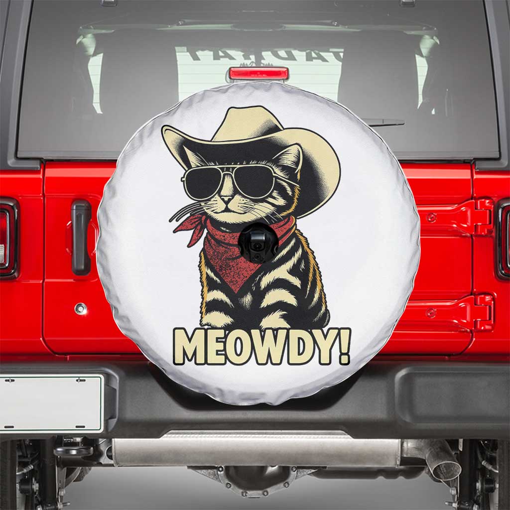 Vintage Cowboy Cat Spare Tire Cover Retro 90s Western Country Rodeo Meowdy Partner - Wonder Print Shop
