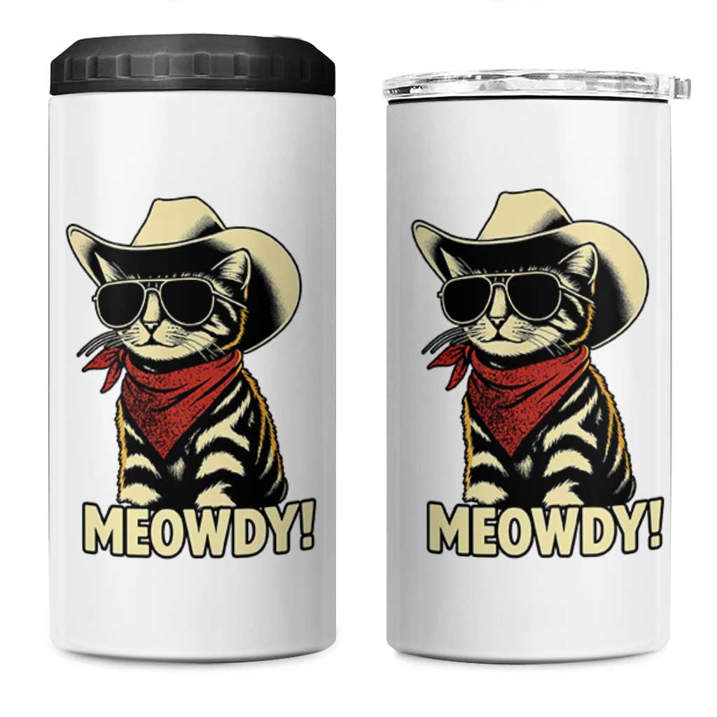 Vintage Cowboy Cat 4 in 1 Can Cooler Tumbler Retro 90s Western Country Rodeo Meowdy Partner - Wonder Print Shop