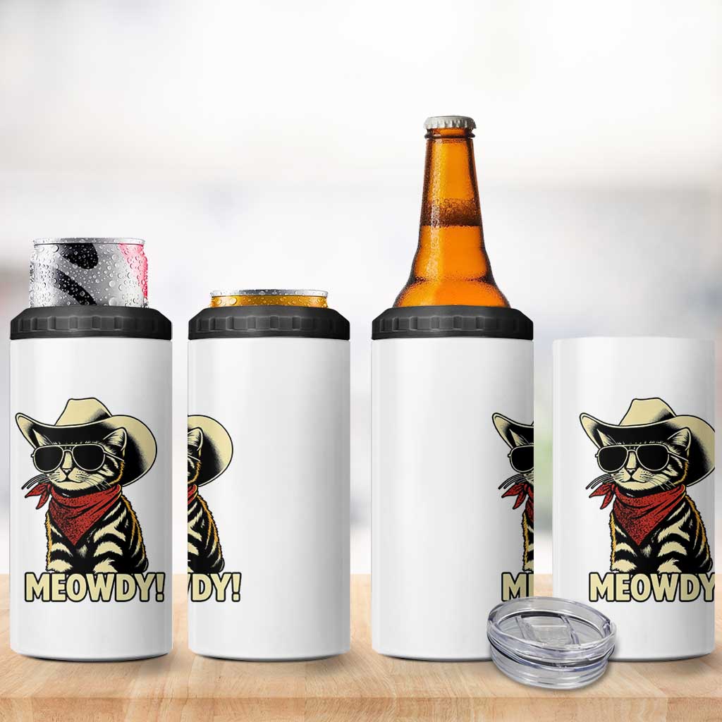 Vintage Cowboy Cat 4 in 1 Can Cooler Tumbler Retro 90s Western Country Rodeo Meowdy Partner - Wonder Print Shop