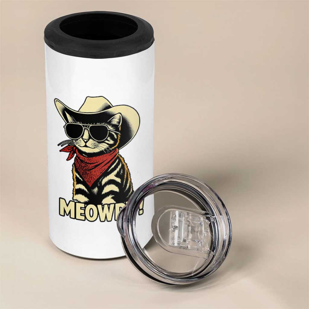 Vintage Cowboy Cat 4 in 1 Can Cooler Tumbler Retro 90s Western Country Rodeo Meowdy Partner - Wonder Print Shop