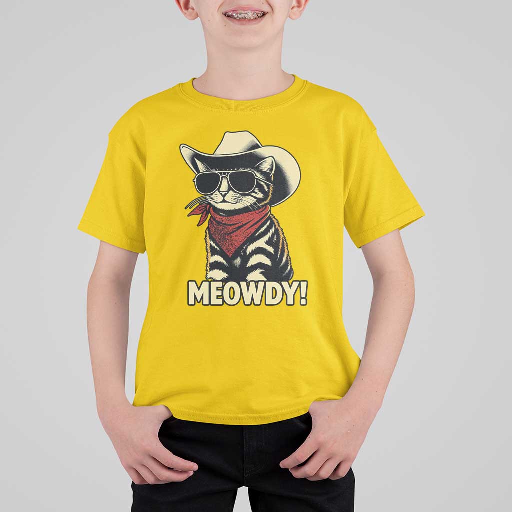 Vintage Cowboy Cat T Shirt For Kid Retro 90s Western Country Rodeo Meowdy Partner - Wonder Print Shop