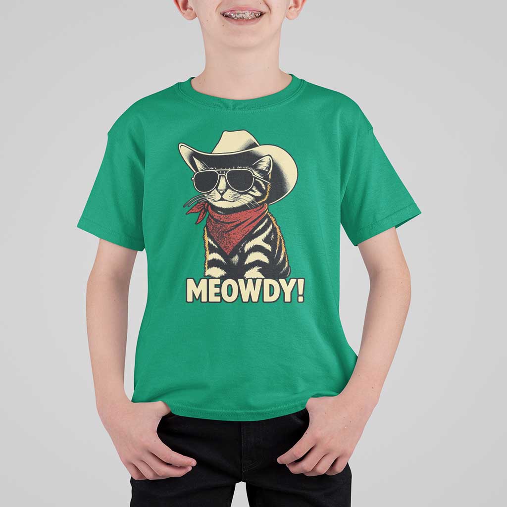 Vintage Cowboy Cat T Shirt For Kid Retro 90s Western Country Rodeo Meowdy Partner - Wonder Print Shop