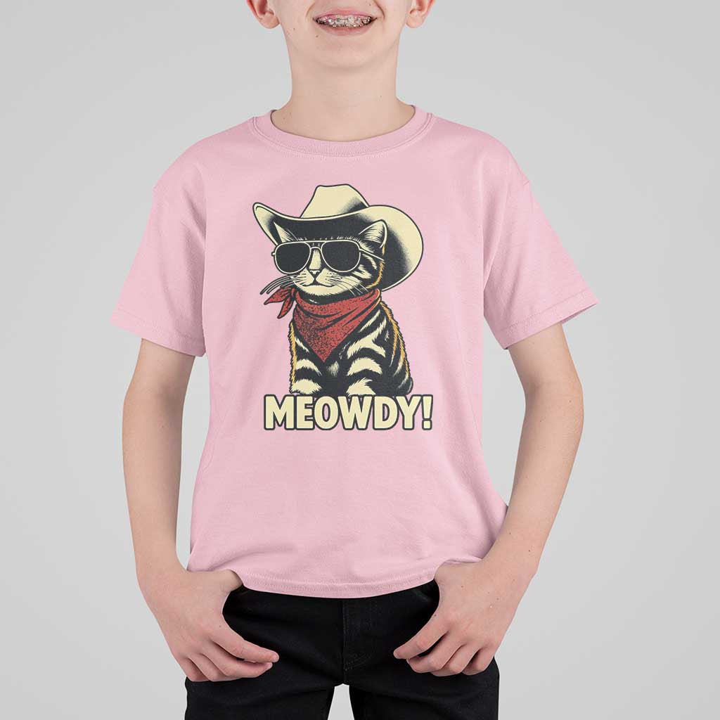 Vintage Cowboy Cat T Shirt For Kid Retro 90s Western Country Rodeo Meowdy Partner - Wonder Print Shop
