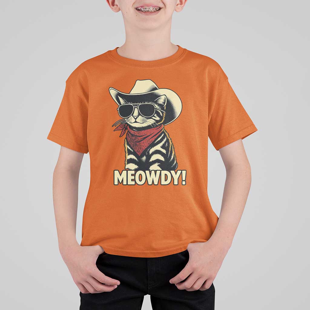 Vintage Cowboy Cat T Shirt For Kid Retro 90s Western Country Rodeo Meowdy Partner - Wonder Print Shop