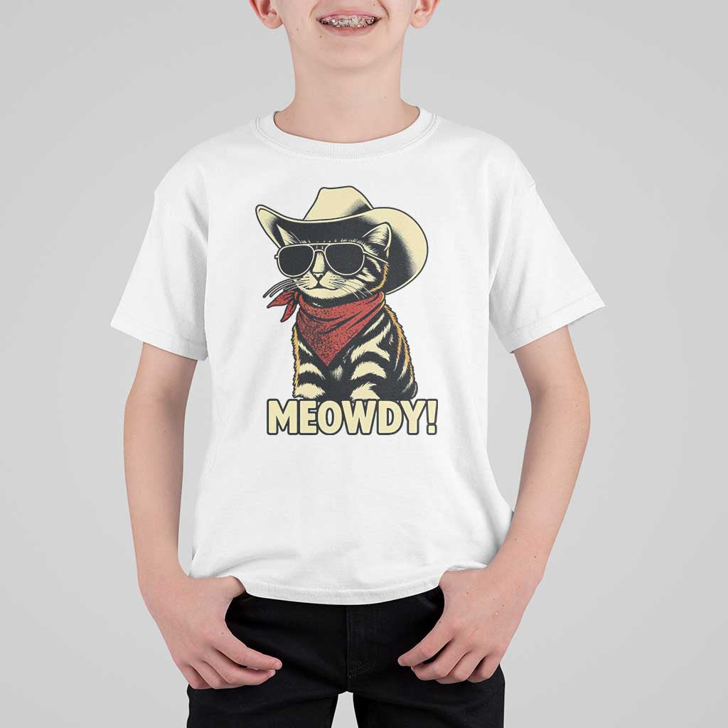 Vintage Cowboy Cat T Shirt For Kid Retro 90s Western Country Rodeo Meowdy Partner - Wonder Print Shop