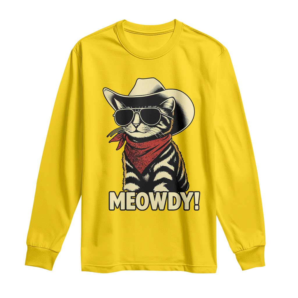 Vintage Cowboy Cat Long Sleeve Shirt Retro 90s Western Country Rodeo Meowdy Partner - Wonder Print Shop