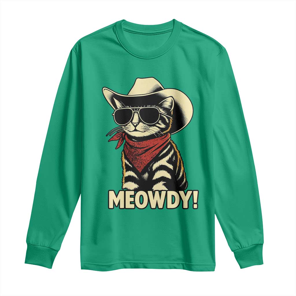 Vintage Cowboy Cat Long Sleeve Shirt Retro 90s Western Country Rodeo Meowdy Partner - Wonder Print Shop