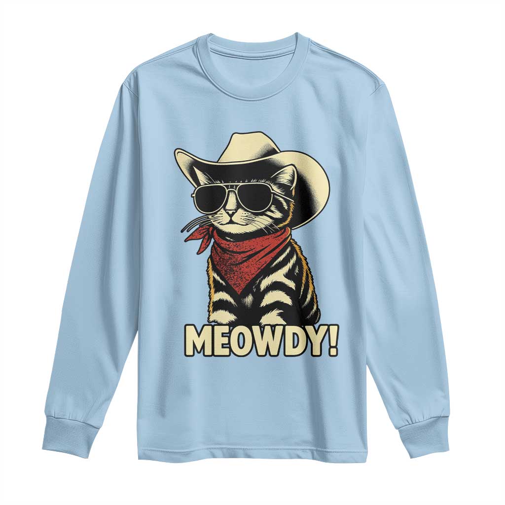 Vintage Cowboy Cat Long Sleeve Shirt Retro 90s Western Country Rodeo Meowdy Partner - Wonder Print Shop