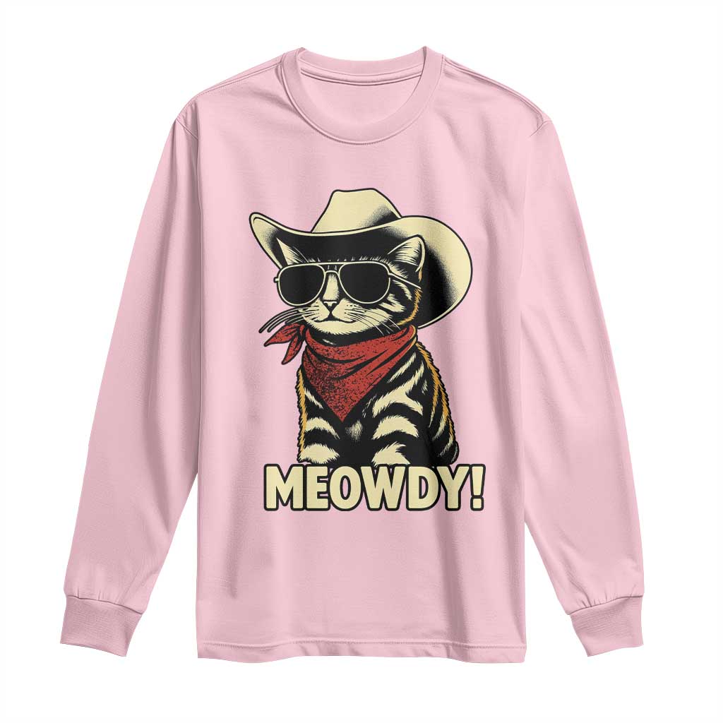 Vintage Cowboy Cat Long Sleeve Shirt Retro 90s Western Country Rodeo Meowdy Partner - Wonder Print Shop