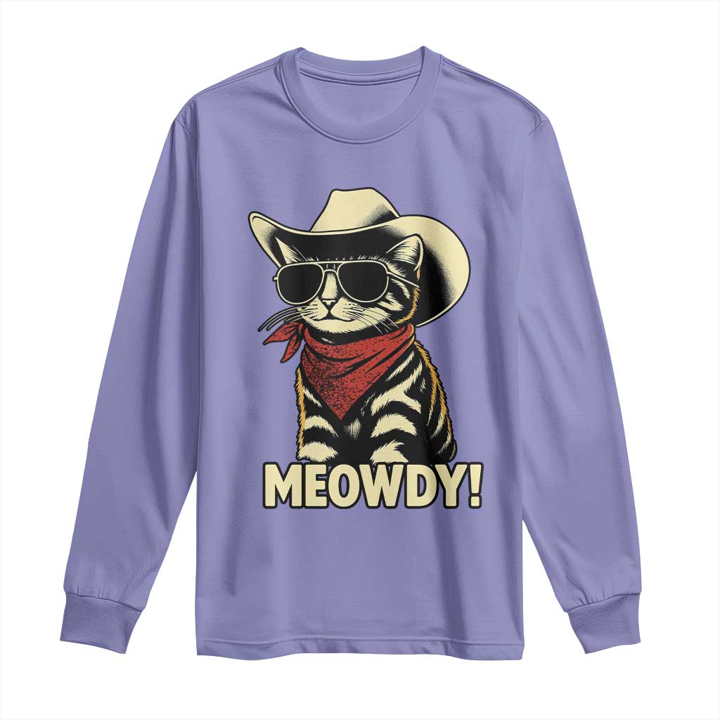 Vintage Cowboy Cat Long Sleeve Shirt Retro 90s Western Country Rodeo Meowdy Partner - Wonder Print Shop