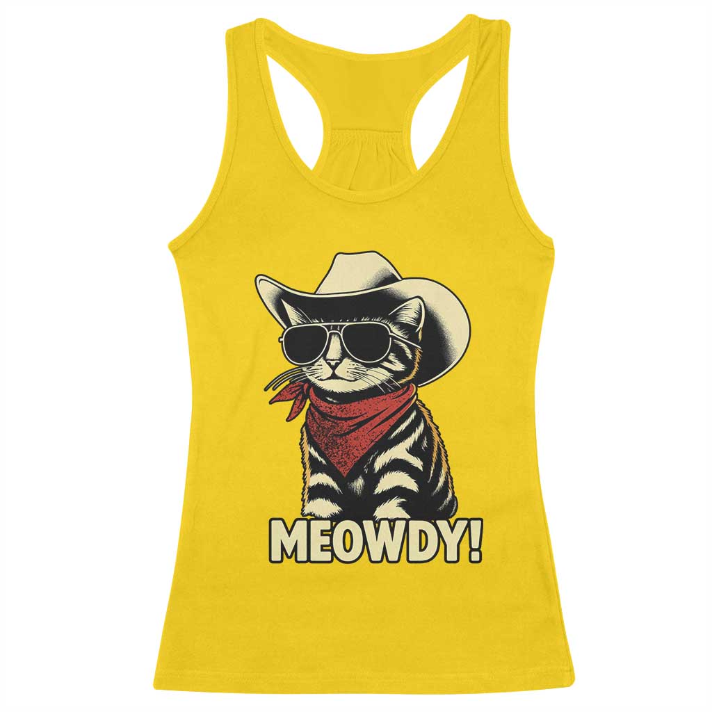 Vintage Cowboy Cat Racerback Tank Top Retro 90s Western Country Rodeo Meowdy Partner - Wonder Print Shop