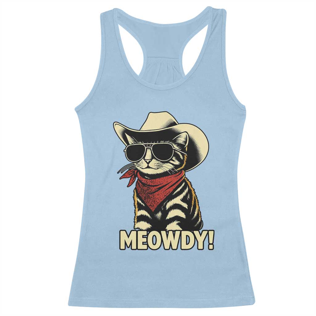 Vintage Cowboy Cat Racerback Tank Top Retro 90s Western Country Rodeo Meowdy Partner - Wonder Print Shop