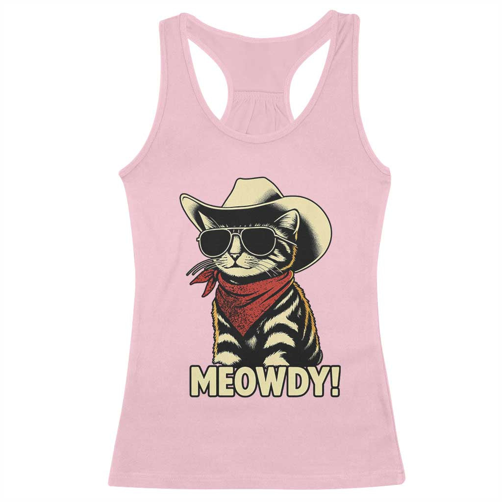 Vintage Cowboy Cat Racerback Tank Top Retro 90s Western Country Rodeo Meowdy Partner - Wonder Print Shop