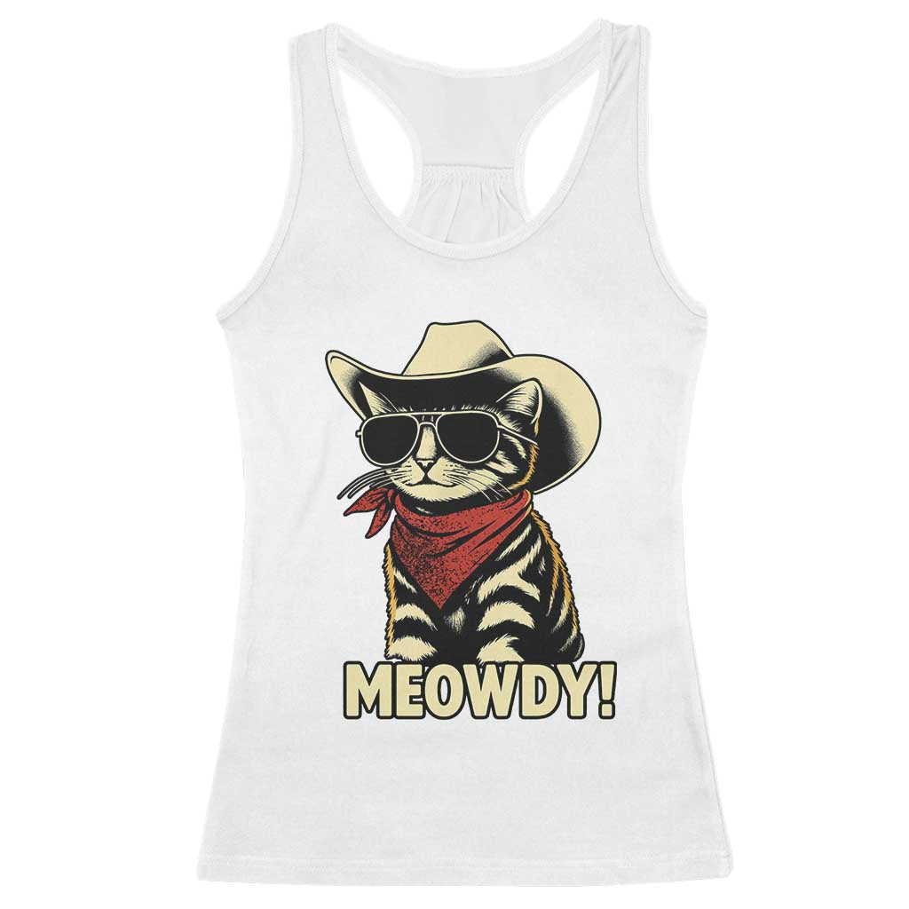Vintage Cowboy Cat Racerback Tank Top Retro 90s Western Country Rodeo Meowdy Partner - Wonder Print Shop